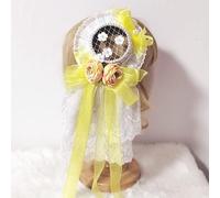 Lolita Costume de soubrette douce pour fille avec fleurs creuses en maille et dentelle pour cosplay (jaune)