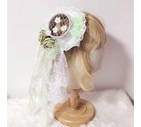 Lolita Costume de soubrette douce pour fille avec fleurs creuses en maille et dentelle pour costumade Chapeau haut-de-forme avec pinces à cheveux (Vert-en)