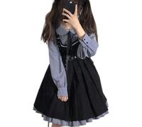 Lolita Douce Fille Robe Kawaii Jolie Fille Robe à Bretelles Ensemble 2 Pièces Femmes Robe Chemise Décontractée Tenues Japonaises-2 Ensemble comme Photo-M