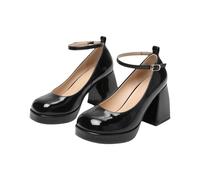 Lolita Escarpins élégants - Escarpins à talon bloc - Chaussures de soirée fermées - Élégantes et confortables - Bride de cheville - Talons hauts - Antidérapantes - Chaussures à talons souples, Noir