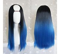 Lolita harajuku longue perruque de soie en forme de U en forme de U résistant à la chaleur Résistant à la fibre synthétique gradient foncé des cheveux foncés pour Cosplay 26inches / 66cm (Couleur: B)