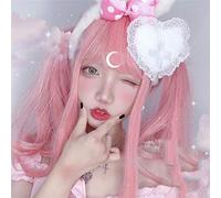 Lolita Longue Frange Rose Mixte Mignon Ombre Cheveux Synthétiques Femmes Cosplay Perruques + Casquette De Perruque M2