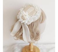 Lolita Maid Souples Fille Fleurs Bonbon Chapeau Haut Chapeau Pinces à Cheveux Court Bonnet Cosplay Costume Ruban Coiffe (Beige)