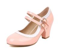 Lolita Mary Janes Chaussures à talons hauts pour femme Style classique à la mode Sweet Candy Color Lolita Mary Janes Robe de fête de mariage Chaussures de princesse, Rose, 36 EU