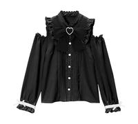 Lolita Mode Cutecore Vêtements Kawaii Vêtements Chemisier Gothique Chemise Femmes Dentelle Mesh Sheer Blouses Vintage Victorien Chemise Décontractée Élégant Volants Haut pour Adolescentes Filles, O