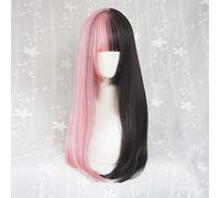 Lolita Ombre gothique Harajuku Style noir mixte rose longue postiche droite frange mignonne perruque Cosplay + bonnet de perruque