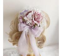Lolita Robe de chambre douce pour fille Motif fleurs Style français vintage Chapeau haut-de-forme Sweet Princess Cosplay Dentelle Coiffe Pinces à cheveux (violet)