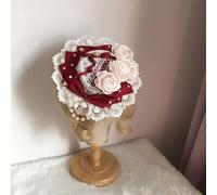Lolita Robe de chambre douce pour fille Motif fleurs Tasse à thé Chapeau Jupe Cosplay Coiffe en dentelle Pinces à cheveux (rouge)