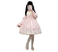 Lolita Robe de princesse japonaise en maille avec perles et nœud à manches longues pour fille, rose, taille unique grande taille