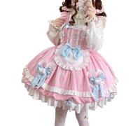 Lolita - Robe kawaii avec nœud mignon sans manches en dentelle pour Halloween - Costume de princesse de lapin - Robes de soubrette (rose, taille L)