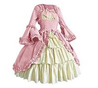 Lolita - Robe médiévale pour femme avec nœud - Style gothique - Volants victoriens - Robe de fête Renaissance - Costume d'Halloween - Costume de carnaval - Robe de cocktail - Robe de carnaval