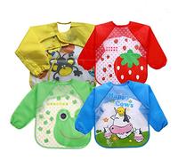 Lolitarcrafts 4 PCS bébé imperméable à Manches Longues Bavoir Tablier Enfants Smock, 2-5 Ans