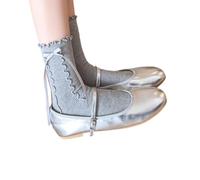 Lolitas Chaussettes d'été pour femme Style ballet Nœuds Équipages étudiantes Bottes à volants à revers, gris, Taille unique