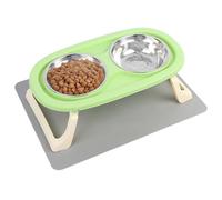 Lollanda Bol pour chat soulevé, 2 pcs Set Bol de nourriture pour chat en acier inoxydable 304, Bols pour chat avec support réglable et bol Pad Silicone (Grün)