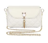 Lollanda Sac à main pour femme avec bandoulière, sacs à main avec franges mignonnes en forme de chat, sacs à main en cuir synthétique avec chaîne, sac à bandoulière carré losangique pour filles et