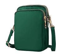 Lollanda Sacs à bandoulière pour téléphone portable en nylon avec bandoulière réglable, mini portefeuille à 3 couches à fermeture éclair pour femme et femme, Vert, 18 x 15 x 3 cm
