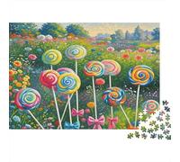 Lollipop Candy Meadow Puzzle 1000 Pièces Recyclable Flower Bed Senior Puzzles Jeu Éducatif Décompression Ideal for Family and Friends Birthdays 52x38cm/1000Ps