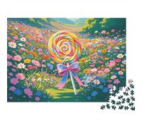 Lollipop Flower Field 1000 Pièces Puzzle Papier Recyclé Whimsical Art Puzzles for Garçon & Fille À partir de 6 Ans Family Gaming Time Props Excellente Idée de Cadeau Home 52x38cm/1000Ps