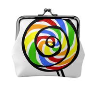 Lollipop Print Double Fermoir Cadre Métal Cuir Kiss Lock Change Pouch Portefeuille pour Femme avec clés, Petit porte-monnaie, Noir , Taille unique