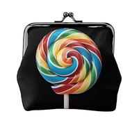 Lollipop Print Double Fermoir Cadre Métal Cuir Kiss Lock Change Pouch Portefeuille pour Femme avec clés, Petit porte-monnaie, Noir , Taille unique