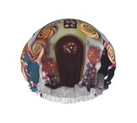 Lollipops Bonnet de douche imperméable double couche Motif arbres de Noël Cottage - Réutilisable Spa & Masque de bain pour voyage, soins à domicile et routine beauté