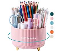 Lolocor Pot à crayons rotatif à 360 degrés, 5 emplacements, organiseur de bureau et accessoires, joli porte-stylos pour bureau, école, maison, rose