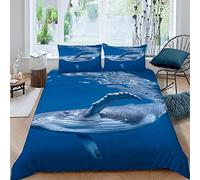 Lolosale Parure de Lit 3 Pièces Baleine Housse de Couette 140x200 Enfant 1 Personne 3D Motif Animaux De La Mer Bleue avec Fermeture Éclair Hypoallergique Microfibre avec 2 Taies d'oreiller 50x75 cm