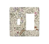 LOLREAI Couvercles de prise de courant décoratifs vintage fleurs sauvages beiges botaniques 2 interrupteurs à bascule 1 plaque murale à bascule pour interrupteur électrique pour chambre à coucher