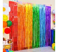 LOLStar Lot de 2 Rideaux à Franges en Feuille d'aluminium métallique pour Anniversaire, Adieu, Remise de diplôme, rentrée Scolaire, 1 x 2 m, Arc-en-Ciel