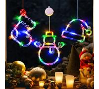 LOLStar Lot de 3 lumières de fenêtre de Noël multicolores, bonhomme de neige, chapeau de Père Noël avec ventouse, fonction minuterie et mode fondu lent, lumières à piles pour décoration de Noël