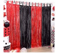 LOLStar Lot de 3 rideaux à franges en aluminium pour la Saint-Valentin, décorations de fête, 3,3 x 8,0 m Rouge/noir