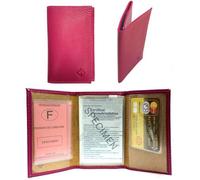 LOLUNA® - Porte Papier Voiture en Cuir Graine Souple - Format 3 Volets Compact - Etui Carte Grise, permis, identité, Assurance, crédit, dans Plusieurs Couleur pour Homme et Femme - Fuchsia