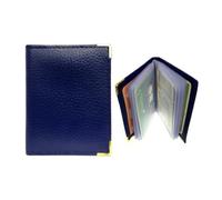 LOLUNA® Etui porte carte crédit 22 pages, format livre compact en cuir pour carte bancaire, visite, fidélité, Navigo - Bleu marine