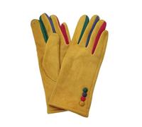 LOLUNA® Gants femme chauffant confortable extensible, multicolore 4 boutons, doigt tactile smartphone, douceur velouté extérieur, douceur plume intérieur - Jaune moutarde