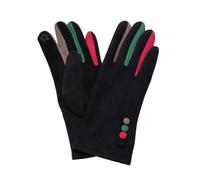 LOLUNA® Gants femme chauffant confortable extensible, multicolore 4 boutons, doigt tactile smartphone, douceur velouté extérieur, douceur plume intérieur - Noir