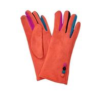 LOLUNA® Gants femme chauffant confortable extensible, multicolore 4 boutons, doigt tactile smartphone, douceur velouté extérieur, douceur plume intérieur - Orange