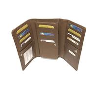 LOLUNA® Grand Porte-Monnaie Cuir spacieux avec Rabat 2 Poches zippées - Compagnon - Portefeuille 14 Cartes - Billet - Monnaie - identité - Idée Cadeau pour Femme - Taupe