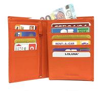 LOLUNA® Grand Portefeuille Classique en Cuir Vachette Souple 4 Volets Pratique pour Placer Carte Grise - permis - identité - Cartes - Billet - Monnaie - Idée Cadeau pour Homme et Femme - Orange