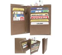 LOLUNA® Grand portefeuille homme cuir véritable 4 volets pour carte grise, permis, identité, cartes, billet et monnaie - Taupe