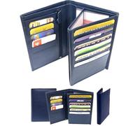 LOLUNA® Grand Portefeuille Classique en Cuir Vachette Souple 4 Volets Pratique pour Placer Carte Grise - permis - identité - Cartes - Billet - Monnaie - Idée Cadeau pour Homme et Femme - Bleu Marine