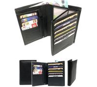 LOLUNA® Grand portefeuille homme cuir véritable 4 volets pour carte grise, permis, identité, cartes, billet et monnaie - Noir
