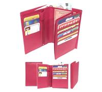 LOLUNA® Grand portefeuille homme cuir véritable 4 volets pour carte grise, permis, identité, cartes, billet et monnaie - Fuchsia
