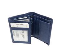 LOLUNA® Mini Portefeuille Format Carte Credit Cuir Vachette Souple 3 Volets pour Placer 10 Cartes - permis - identité - Billet - Monnaie - Idée Cadeau pour Homme et Femme - Bleu Marine