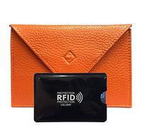 LOLUNA® Pochette Format enveloppe pour Papier Voiture + étui Carte RFID, Carte Grise, permis Conduire Tout en Cuir Plusieurs Couleur Homme et Femme - Orange