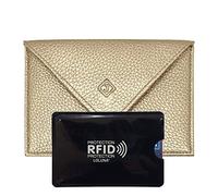 LOLUNA® Pochette Format enveloppe pour Papier Voiture + étui Carte RFID, Carte Grise, permis Conduire Tout en Cuir Plusieurs Couleur Homme et Femme - Doré