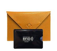LOLUNA® Pochette Format enveloppe pour Papier Voiture + étui Carte RFID, Carte Grise, permis Conduire Tout en Cuir Plusieurs Couleur Homme et Femme - Jaune moutard