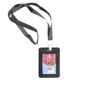 LOLUNA® Porte badge cordon tour de cou avec porte-carte pour badges d'identification, Navigo, Bus en CUIR - Noir