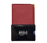 LOLUNA® Porte Carte didentité et permis de Conduire + étui Carte RFID, Petit Format Compact, Fin et Plat en Cuir (Rouge/RFID)