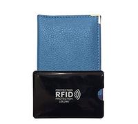LOLUNA® Porte Carte didentité et permis de Conduire + étui Carte RFID, Petit Format Compact, Fin et Plat en Cuir (Bleu Ciel/RFID)
