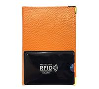 LOLUNA® Porte Carte didentité et permis de Conduire + étui Carte RFID, Petit Format Compact, Fin et Plat en Cuir (Orange/RFID)